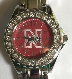 Nebraska Cornhuskers Ladies Watch, Bracelet, Metal, Crystal, Free Battery